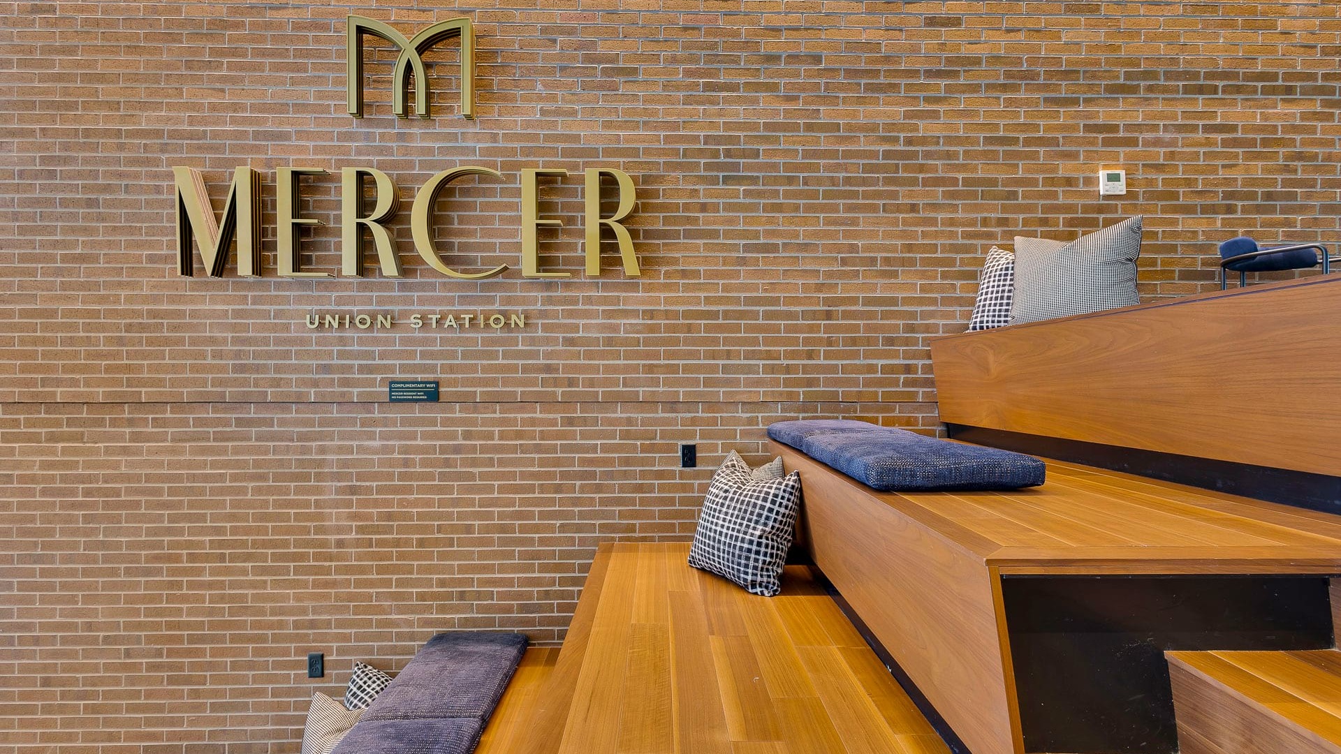 Mercer logo sign with stairs