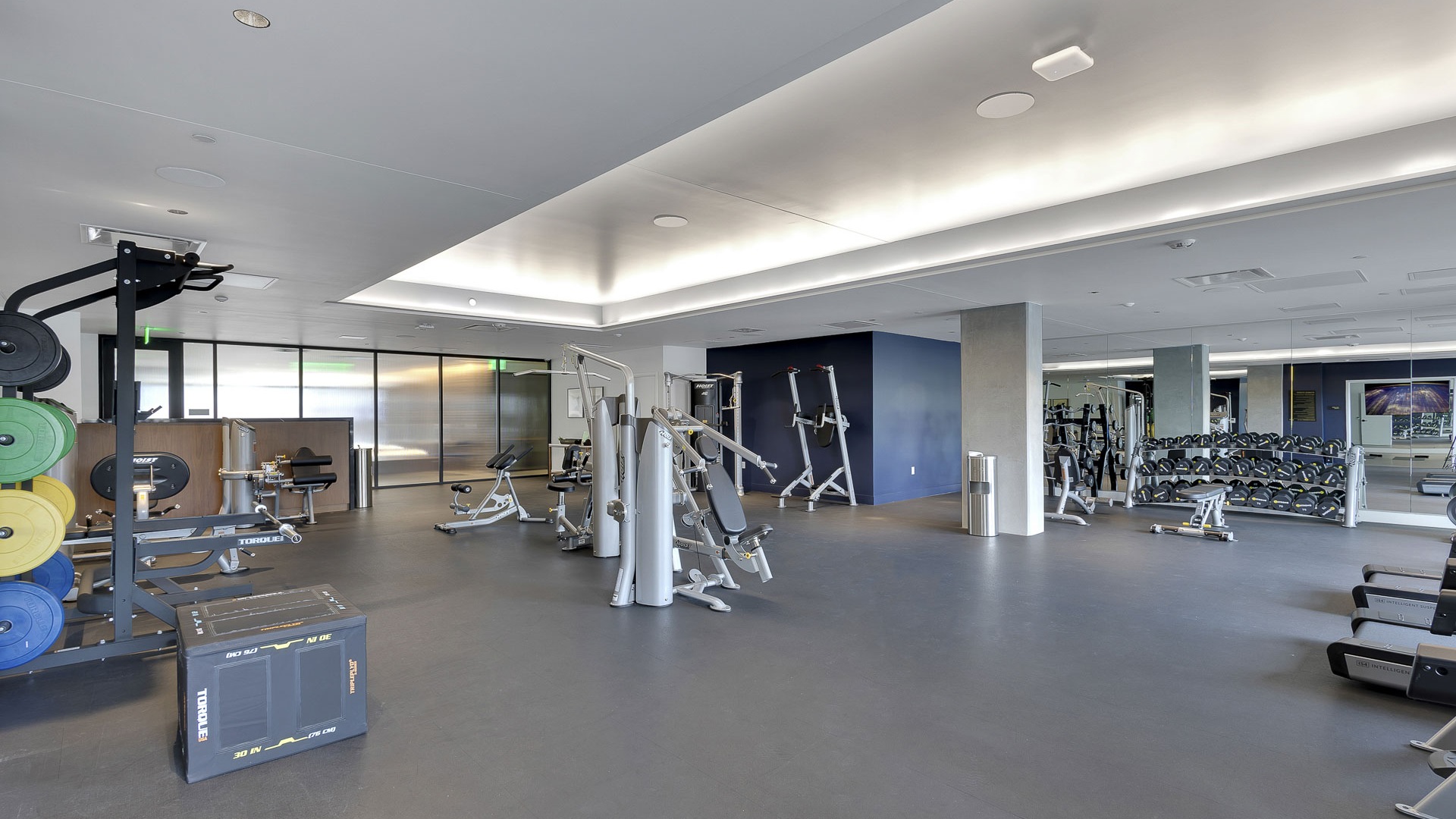 Fitness center with equipment