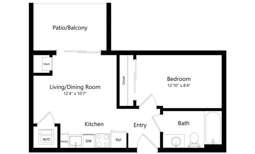 A2 - 1 bedroom floorplan layout with 1 bath and 427 square feet.