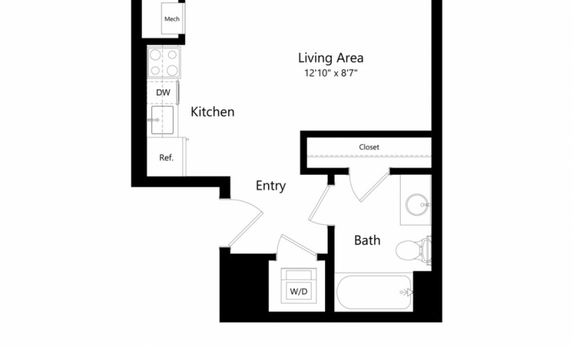 S2 - Furnished - Studio floorplan layout with 1 bath and 362 square feet.