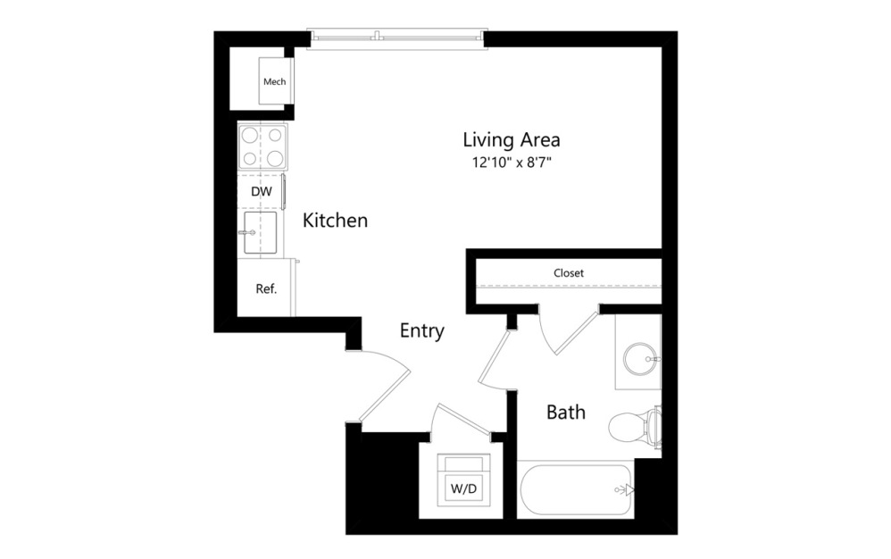 S2 - Studio floorplan layout with 1 bath and 362 square feet. (Preview)