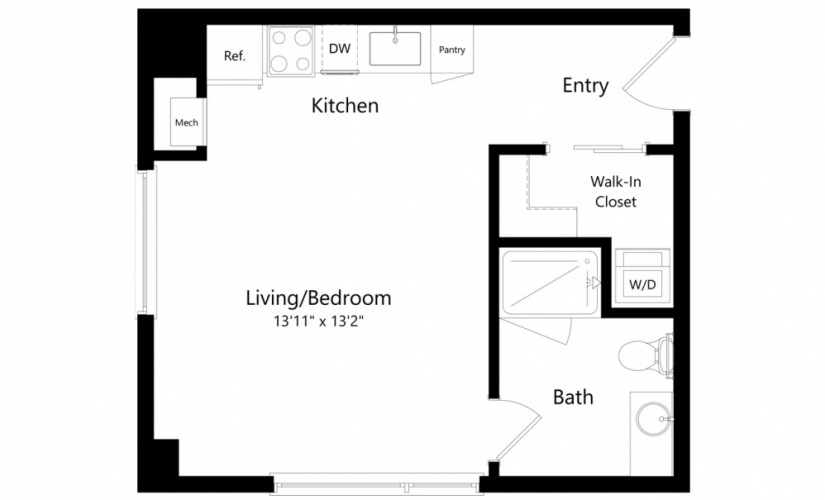 S8 - Studio floorplan layout with 1 bath and 444 square feet.