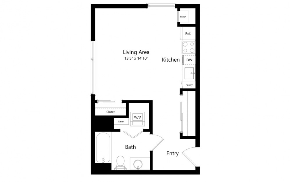 S9 - Furnished - Studio floorplan layout with 1 bath and 445 square feet. (Preview)